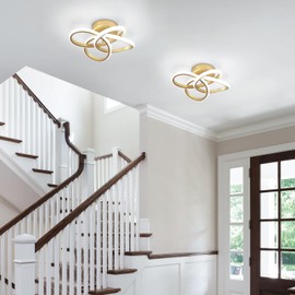 CANEOE Gold Led Hallway Light, 6000K Modern Led Ceiling Light Fixture, Small Close to Ceiling Lamp for Hallway Corridor Closet Bedroom Bathroom Kitchen Stair Curved Design