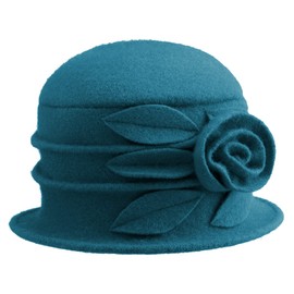 Gajaous Women's Cloche Hats Bucket Hat French Beret Vintage Floral Wool Dress Classic Hat of the 1920s, A Blue
