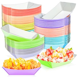 MotBach 100 Pack 2Lb Colorful Paper Food Boat Trays Disposable Paper Boats, Kraft Food Boats, Paper Food Serving Tray Boat Plate for Snack Popcorn Dessset Burger Hotdog Sandwich Taco Fries Nacho