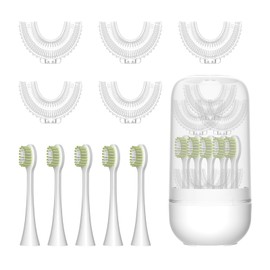 10 Pcs U Shaped Toothbrush Kids Replacement Head Set, Including 5 U Shaped Brush Heads 5 Bristle Brush Heads and 1 Storage Box (Age 2-6)