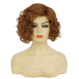 Baruisi Short Curly Orange Wigs for Women Synthetic Natural Wavy Costume Cosplay Party Wig,Orange