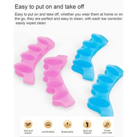 CULEB Zehenspreizer,Hallux Valgus Korrektur,Zehentrenner für Damen und Herren,für Yoga-Übungen Fußkorrektur Linderung von Hammerzehen und Hallux valgus verwendet(2 Paare,Blau, Rosa)