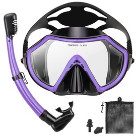 PIYAZI Snorkeling Gear for Adults, Dry Adult Snorkel Set HD Panoramic View Snorkel Mask Set, Anti-Leak and Anti-Fog Scuba Diving Package with Mesh Bag Ear Plug for Snorkeling Scuba Diving Travel