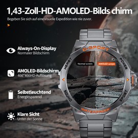 LIGE Men's Smartwatch with Bluetooth Calls, 1.43 Inch AMOLED Display Touch Smart Watch with 400 mAh, 110+ Sports Modes, Fitness Tracker, IP68 Waterproof Sports Watch, Android iOS Men's Watch