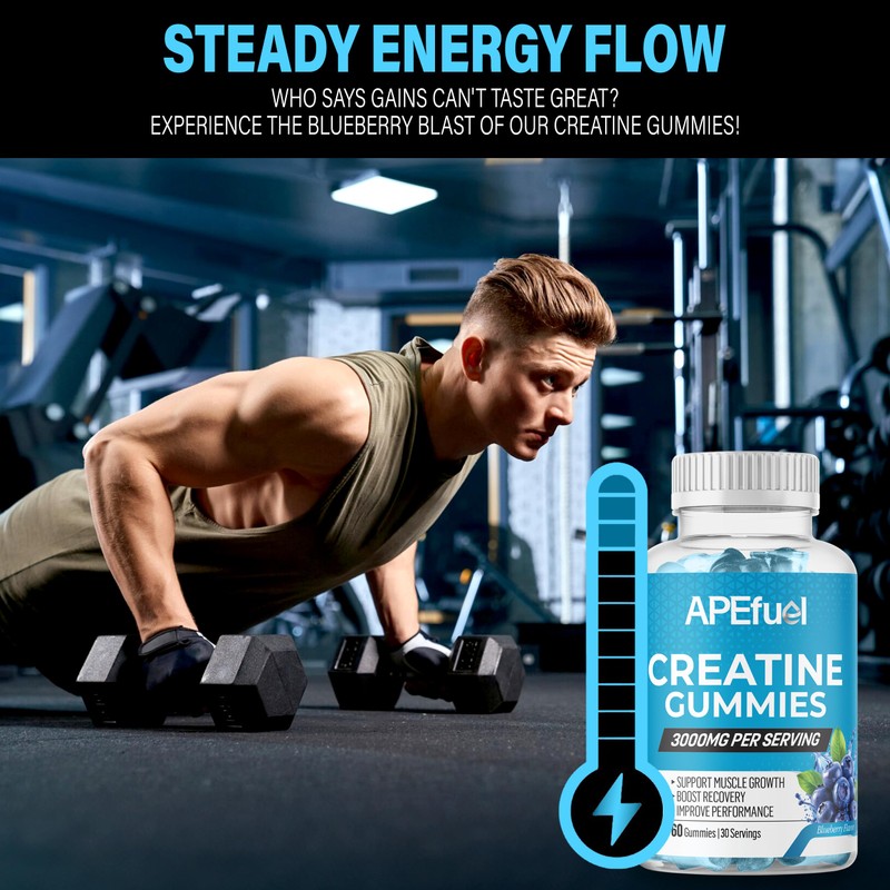 APEfuel Creatine Gummies for Men & Women - Sugar-Free Blueberry