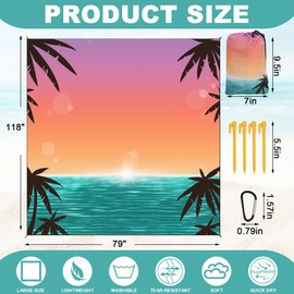 Koaizhsen Beach Blanket Waterproof Sandrproof Large Beach Mat 79" X 118" for 2-8 Adults Quick Drying Outdoor Picnic Mat 4 Stakes & 4 Corner Pockets for Travel Picnic Camping Hiking （Gradient Sky&Sea）