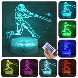 CaLoogn Baseball Man 3D Cool Night Light for Kids with Smart Touch and Remote Control,Multiple Colors and Brightness Adjustment Room Decor Night Lamp,for Teens Boys Girls Birthday Christmas Gift
