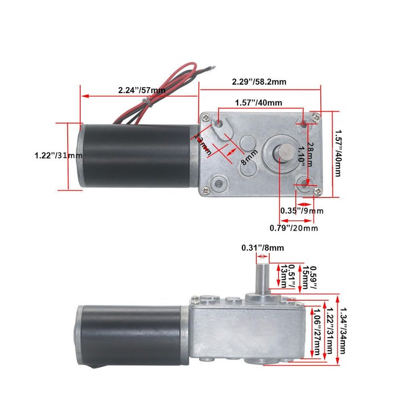 BRINGSMART 24V 5rpm DC Worm Gear Motor 70kg.cm Self-Locking Reversed
