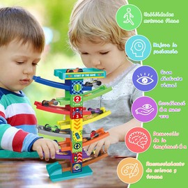 simfort Pista de Coches Rampas para Niños con 8 Coches,Juguete de Carreras Educativo de 9 Niveles，Juguete de Pista de Carros Estacionamiento,Regalos para Niños para Navidad,Cumpleaños