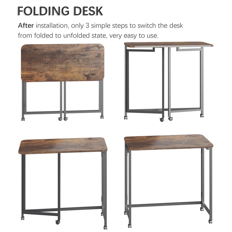 4NM 31.5" Mobile Small Rolling Computer Desk, Folding Laptop Cart