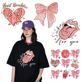 Bow Iron on Decals, Romantic Valentine Heat Transfer Stickers Iron on Heart Bow Lip Print Heart Patterns for T-Shirts Pillow Cover Hoody Bag Decorations 4 pcs