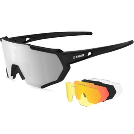 X-TIGER Polarized Sports Sunglasses with 5 Interchangeable Lenses,Mens Womens Cycling Bike Glasses,Baseball Running Fishing Golf Driving Sunglasses