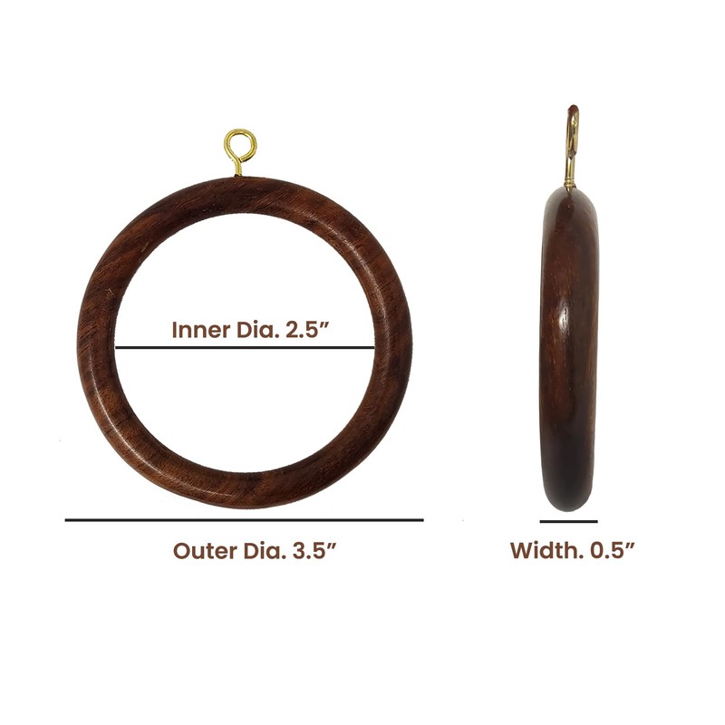 Premium 12 Pcs Wooden Curtain Drapery Rings, Brown for 1