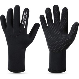 QKURT 3mm Neoprene Wetsuit Gloves- Warm Scuba Gloves Diving Gloves, Adult Five Finger Diving Gloves Use for Diving, Surfing, Kayaking, Snorkeling, Sailing, Boating