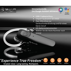 TELLUR VOX 155 Headset Bluetooth Handy, Headset für Handys USB-C, Multipoint-Zwei verbundene Geräte gleichzeitig, 360° Drehung des rechten oder linken Ohrs, IOS, Android und Computer