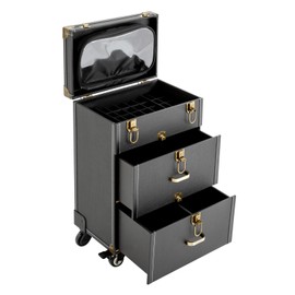 ZERNEIL Rolling Makeup Trolley Case, Professional Makeup Train Case, Makeup Organizer Suitcase, Cosmetic Trolley Organizer Case, Portable Cosmetic Storage Box, Load 88.2LBS, with 4 Universal Wheels