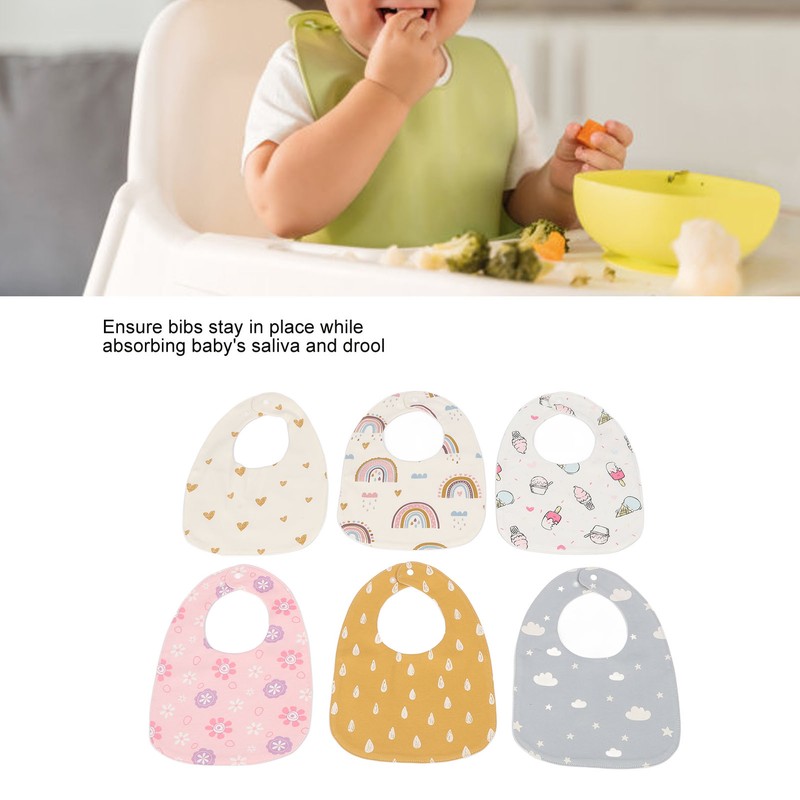 6pcs Infant Bibs U Shaped Snap Button Closure Cotton Waterproof