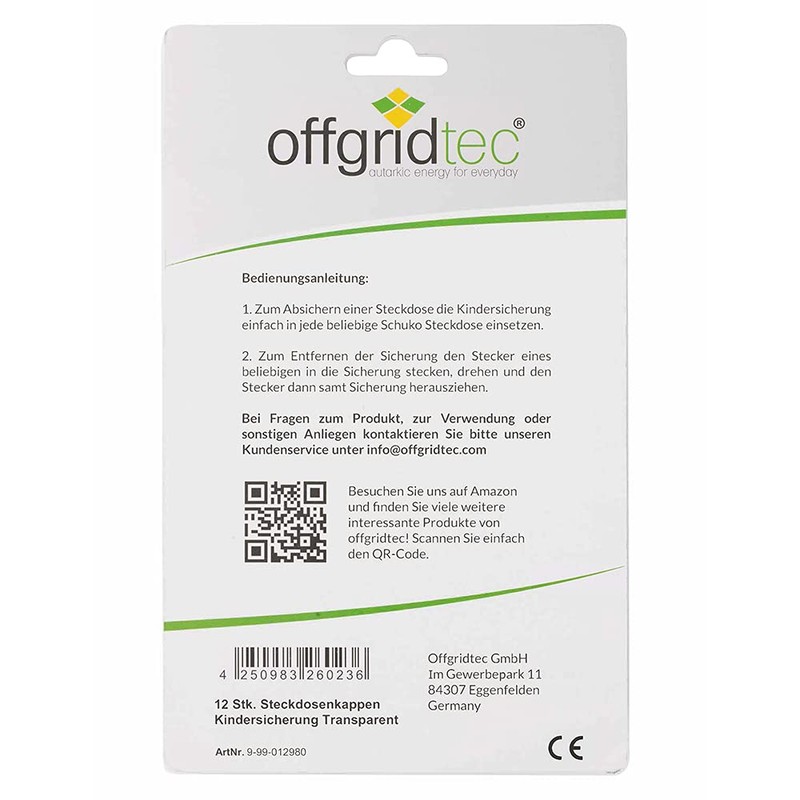 Offgridtec Pack of 12 Child Safety Plug Socket Caps Transparent