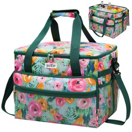 JLDTOP Soft Cooler Bag 40 Cans 36L, Leakproof Insulated Cooler Bag, Collapsible Portable Lunch Bag for Women, Large Beach Cooler for Camping Picnic BBQ Travel (Green Floral)
