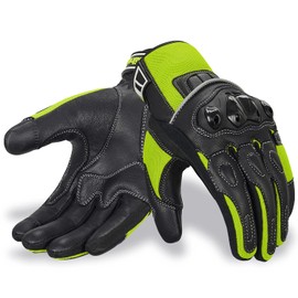 Oro Biker Oro Biker Motorbike Motorcycle Gloves, Premium Leather and Summer Mesh Hard Knuckle Touch Screen Motorbike Gloves Racing ATV Riding Gloves for Men (Medium, Black/Fluorescent Green)
