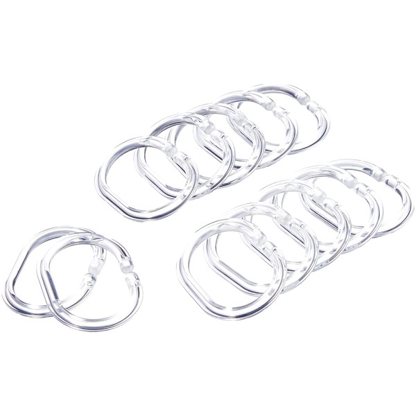 RIDDER 49400 Shower Curtain Rings Transparent Pack of 12 Suitable for Shower Curtain 180 x 200 cm