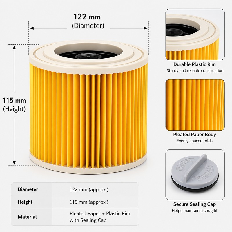 2 Pcs Replacement Cartridge Filter for Wet/Dry Vacuum – Pleated