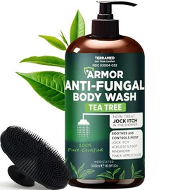 Gel de baño antifúngico con aceite de árbol de té para tiña y picor fornido con estropajo