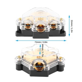 Aramox Bloque de distribución de energía, Bloque de distribución de energía de 2 Piezas, 1 en 3 vías, Amplificador de Audio, Protector de Circuito Divisor de Cable para automóvil, Barco