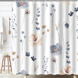 Jemsia Shower Curtain for Bathroom,Leaf Print Waterproof Anti Mould Bath Curtain with Weighted Hem,12 Hooks Floral Washable Polyester Shower Curtains for Bathroom Tubs Spa Wet Room