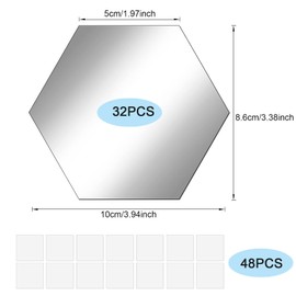 Jetec 32 Pcs 2 x 3.4 x 4 Inch Hexagonal Mirror Glass Wall Mirror Bulk Self Adhesive Flat Flexible Wall Glass for Table Centerpieces for Bedroom Bathroom Home Living Room Decor Craft