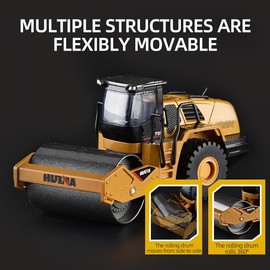Qcar 1/50 Scale Metal Road Roller Toy, Metal Construction Vehicles Model Toy, Outdoor Sandbox Car Toys, Birthday Gift Toddler Boy Kid Child