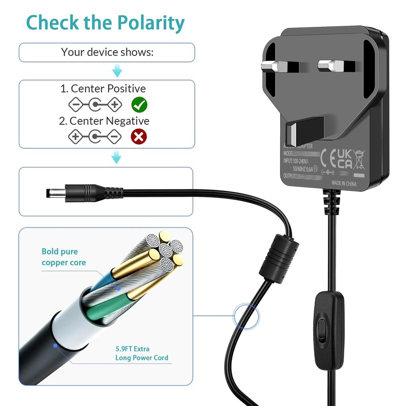 Security Camera Power Supply, 12V 2A Power Supply for 12Vdc