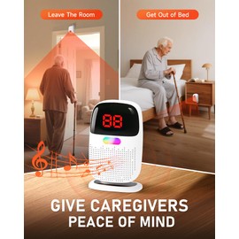 PILSAMAS PILSAMAS Bed Alarms for Elderly Dementia Patients - Digital Sensor ID Display & Clip-On Caregiver Pager, Wirelss 1000ft Range, No Month Fee, Motion Sensors for Fall & Room Exit Alerts