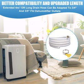 9.8FT Dehumidifier Drain Hose, Water Heater Drain Hose, 3/4 Inch FHT, Flexible Plastic Extension with Clamp, Featuring Rust-Resistant Brass Fittings, Universal Compatible with Most Dehumidifier Brands