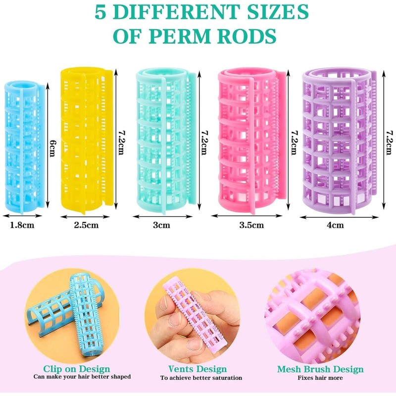 30Pcs Snap On Hair Roller Plastic Hair Roller No Heat