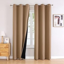 ChrisDowa Cortinas 100 opacas para recámara con forro negro, 2 capas gruesas de oscurecimiento total con aislamiento térmico y ojales, juego de 2