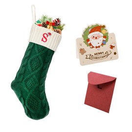 Ulico Initial Christmas Stockings, 18’’ Large Embroidered Monogram Knit Christmas Stocking,Xmas Stocking for Kids, Holiday and Family Stocking for Fireplace or Party Decoration Green-White Letter S