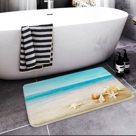 Britimes Bath Mat for Bathroom, Bathroom Mats Rugs No Silp, Blue Beach Starfish Sea Washable Cover Floor Rug Carpets Floor Mat Bathroom Decorations 18x30 Inches for Kitchen Bedroom Indoor