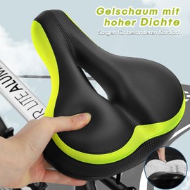 Bicycle Saddle, Bicycle Seat for Women, Men, Comfortable Soft Gel Bicycle Saddle, Waterproof, Breathable with Reflector, Green