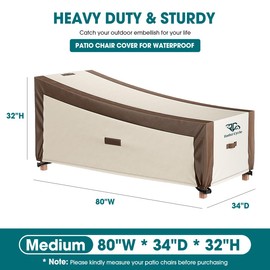 Zadst Cycle 80 inch Chaise Lounge Cover Waterproof, Patio Chaise Lounge Cover for Outside, Outdoor Furniture Lounge Chair Cover for Anti-UV, Rip Resistant, Water Resistant, Medium, 1 Pack, Brown