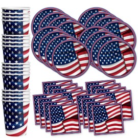 Birthday Galore American Flag Patriotic Party Supplies Set Plates Napkins Cups Tableware Kit for 16