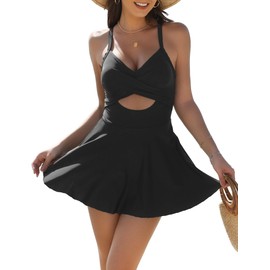 Vivola Womens One Piece Swimsuit Cut Out Cross V-Neck Swimdresses with Tummy Control Bottom Bathing Swim Suit Women 2027 Trendy Push Up One Piece Full Coverage Beach Outfits Swimsuits Black