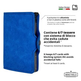 Moneyhold Credit Card Holder for Men and Women Screened, Small and Slim Wallet for Men and Women, Also with Coin Holder, 10 - Light Blue Zip, 2 - Con Porta Monete, Casual