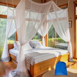 Mosquito Net for Bed, Large White Bed Canopy for Girls, Ideal for Bedroom Decorative, Travel with Storage Bag, Carrying Pouch and Hanging Kit, Camping Mosquito Net, White