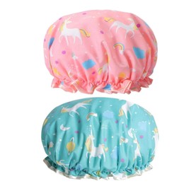 2 Pcs Unicorn Shower Caps Bath Caps Reusable Waterproof Double Layers for Women Hair Protection EVA Plastic Lace Elastic Band Hat Environmental,shower cap for kids,shower hat for kids