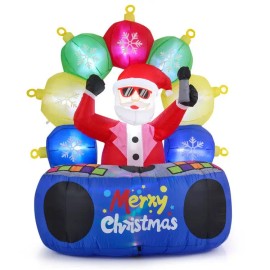 6 Feet Inflatable Outdoor Holiday Yard DJ Santa with Rotating Music Light and Flashing LEDs for Christmas DecorationsSelect: 6 Feet