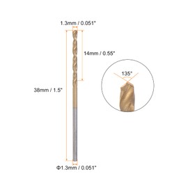 HARFINGTON 5pcs Twist Drill Bits 1.3mm Titanium Coated (HSS-E) M42 High Speed Steel 8% Cobalt Straight Shank for Stainless Steel Aluminum Alloy Metal