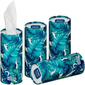tishoo Extra Soft 4-Ply Tissues with Moisturising Cream for Car Cup Holders Home and Travel 4 Tubes in Plastic-Free Packaging Green/Leaves
