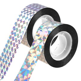 2Pcs Bird Scarer Reflective Tape, Anti Pigeon Bird Scarer Tape, Effective Reflective Bird Deterrent Devices 2.4cm x 80m Holographic Flash Ribbon Rolls for Gardens, Roofs, Fruit Trees, Balconies