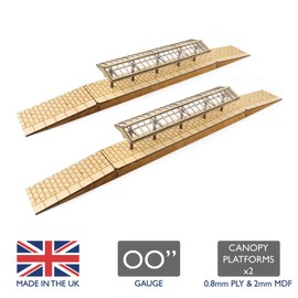 War World Scenics Model Railway Station Canopies with Platforms x 2– OO Gauge 1:76 Scale MDF Trackside Track Rail Building Construction Structure Modelling Diorama